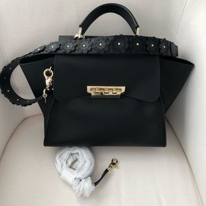 Zac Posen Eartha Iconic Top Handle Satchel and Crossbody Black Leather
